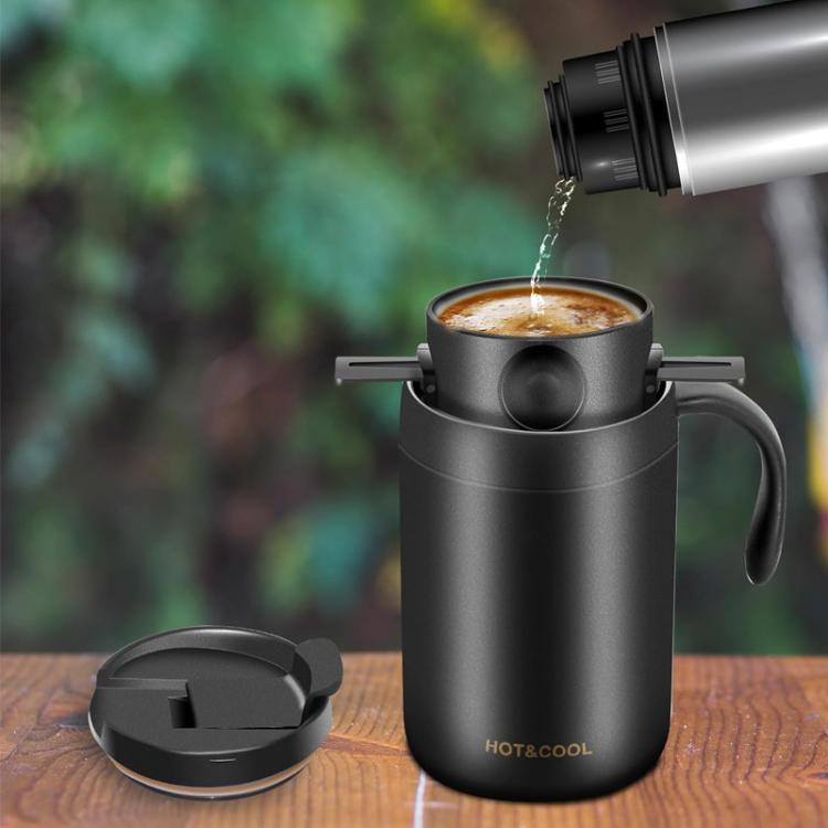 Portable Outdoor Coffee Maker Cup Stainless Steel Thermos Home Coffee Cup Drip Set, Color: White Cup+Drip Tray+Spoon
