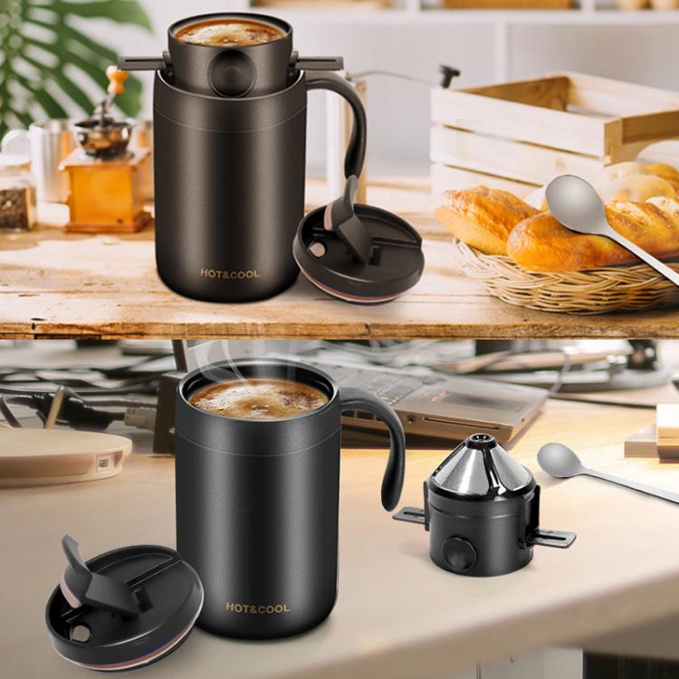 Portable Outdoor Coffee Maker Cup Stainless Steel Thermos Home Coffee Cup Drip Set, Color: Black Cup+Drip Tray