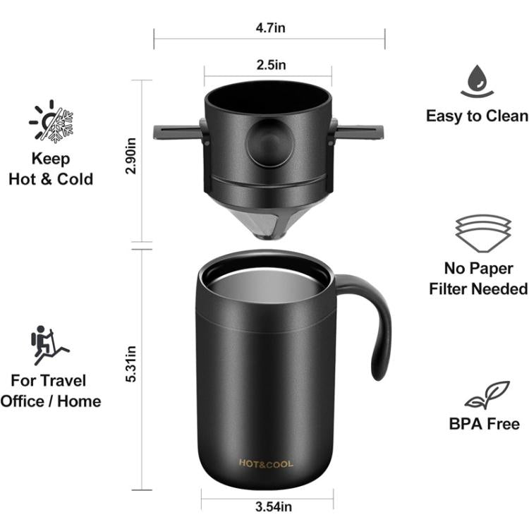 Portable Outdoor Coffee Maker Cup Stainless Steel Thermos Home Coffee Cup Drip Set, Color: White Cup+Drip Tray