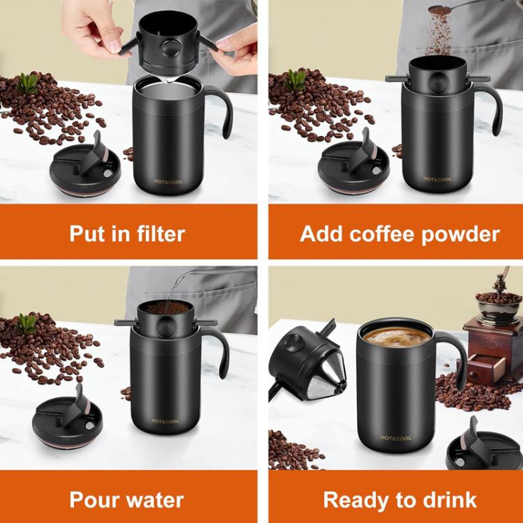 Portable Outdoor Coffee Maker Cup Stainless Steel Thermos Home Coffee Cup Drip Set, Color: White Cup+Drip Tray