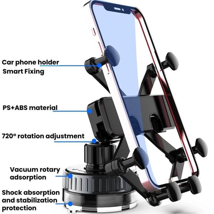 Rotating Car Phone Mount Universal Suction Cup Navigation Holder - Black