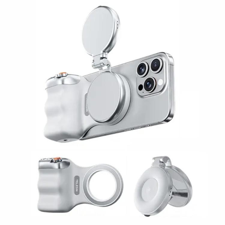 TELESIN Magnetic Phone Mounting Aid Photography Handle Remote Control Assistant, Spec: White Camera Grip+Silver Fill Light