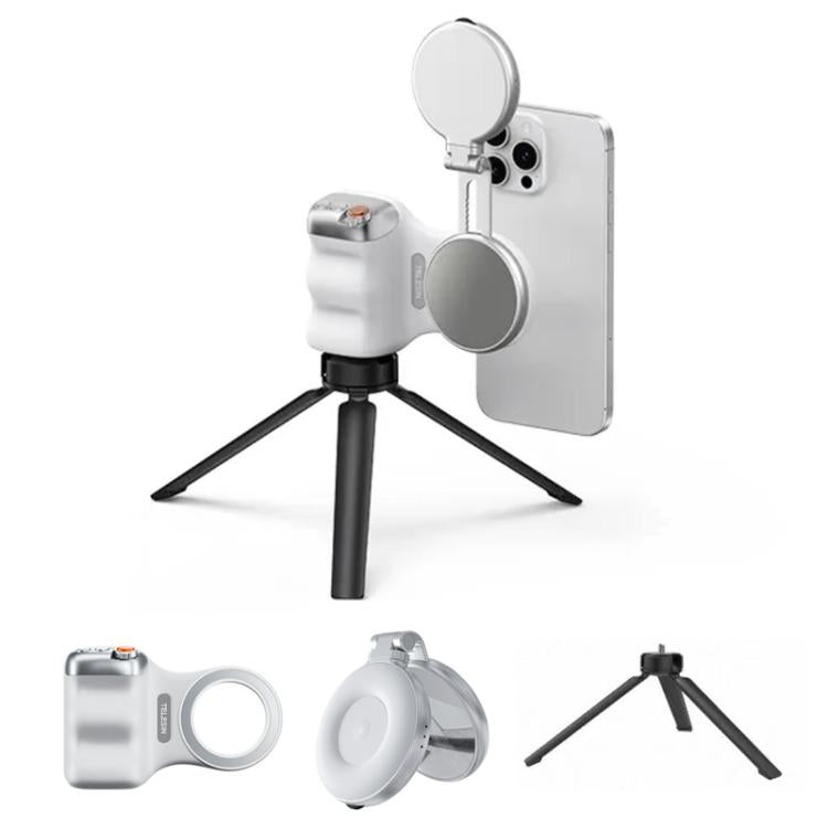 TELESIN Magnetic Phone Mounting Aid Photography Handle Remote Control Assistant, Spec: White Camera Grip+Tripod+Silver Fill Light