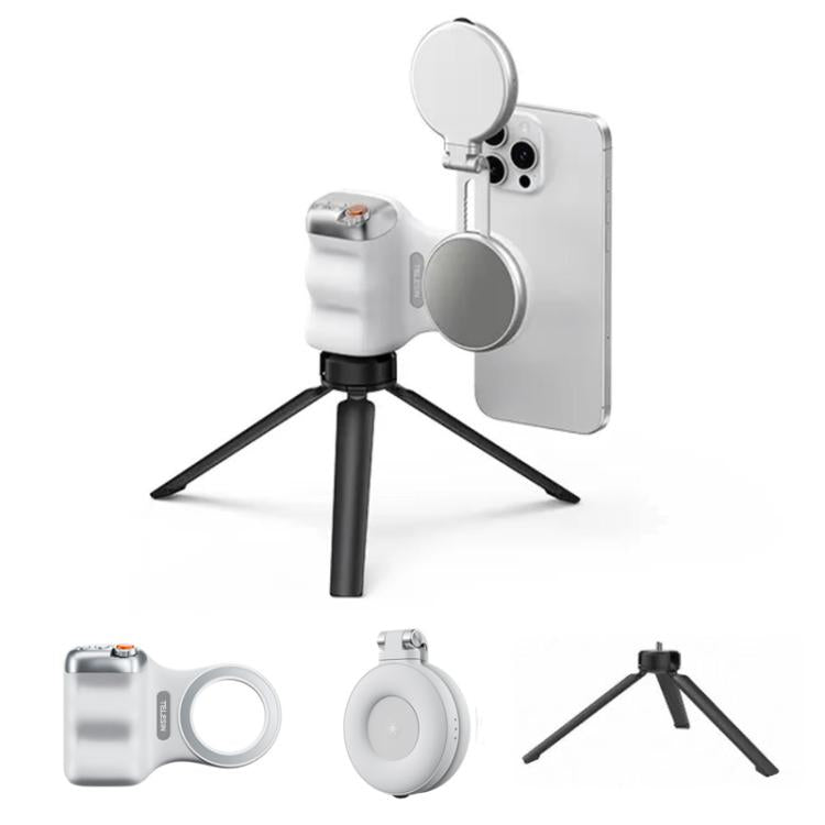 TELESIN Magnetic Phone Mounting Aid Photography Handle Remote Control Assistant, Spec: White Camera Grip+Tripod+White Fill Light