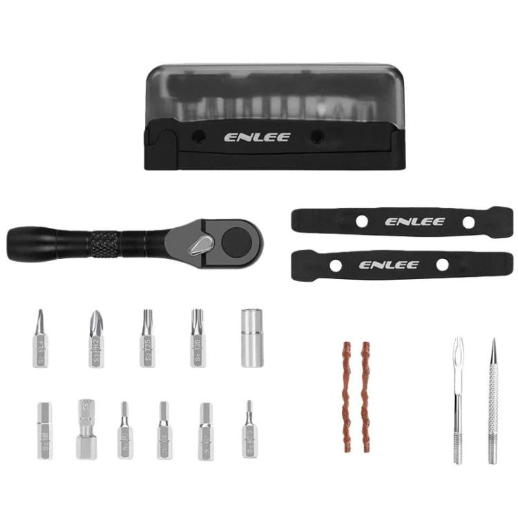 ENLEE EN59 19pcs Bike Ratchet Wrench Set Portable Multifunctional Bicycle Repair Tool Kit - Black