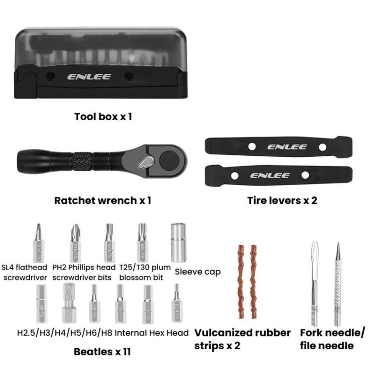 ENLEE EN59 19pcs Bike Ratchet Wrench Set Portable Multifunctional Bicycle Repair Tool Kit - Black