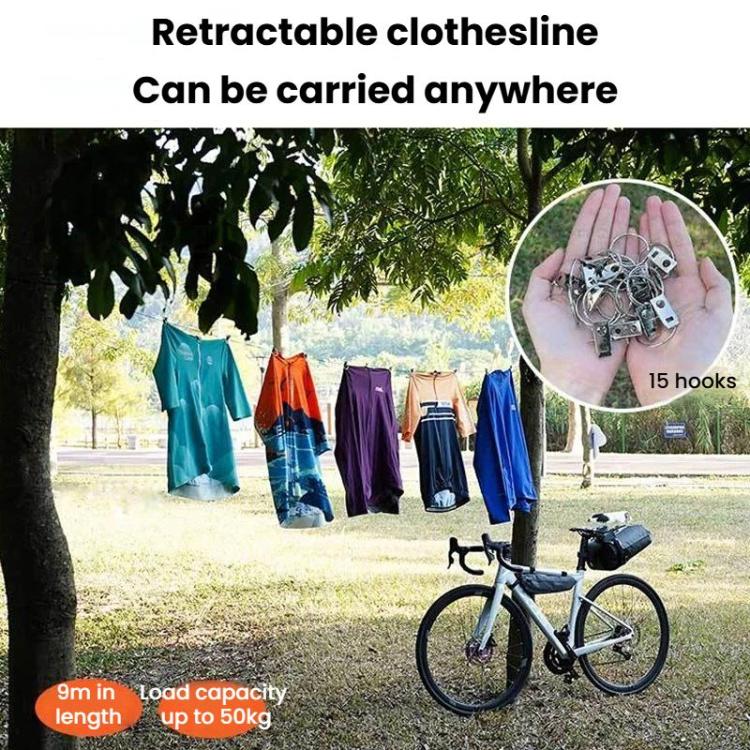 ENLEE YY-E1 9m Outdoor Portable Retractable Clothesline Multifunctional Camping Clothes Hanging Rope - Black