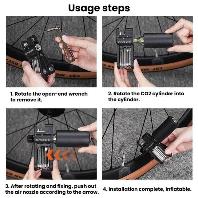 ENLEE EN93 18 In 1 Bike Multifunctional CO2 Inflator Head Hexagonal Repair Tool - Black