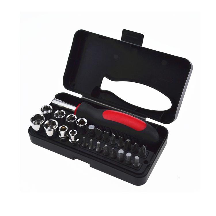 25pcs /Set Manual Screwdriver Bit Socket Combination Tool - Red Handle