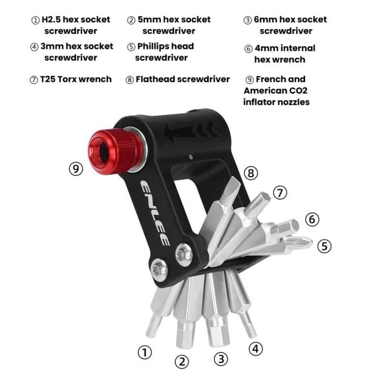 ENLEE EN55 Bicycle CO2 Inflator Head Portable Repair Tool - Black