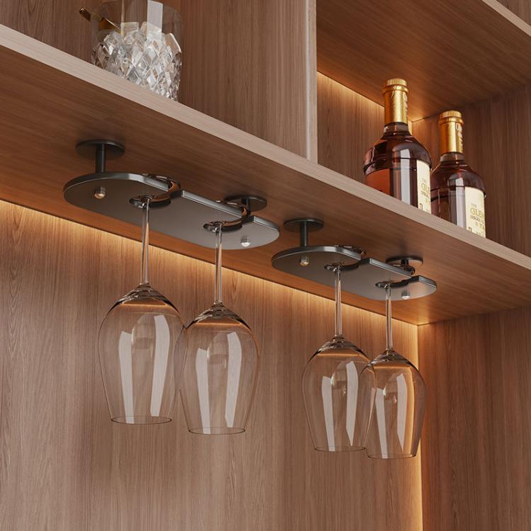 2pcs /Pack 2-cup Under Cabinet Wine Glass Holder Hanging Rack for Stemware & Champagne Glasses