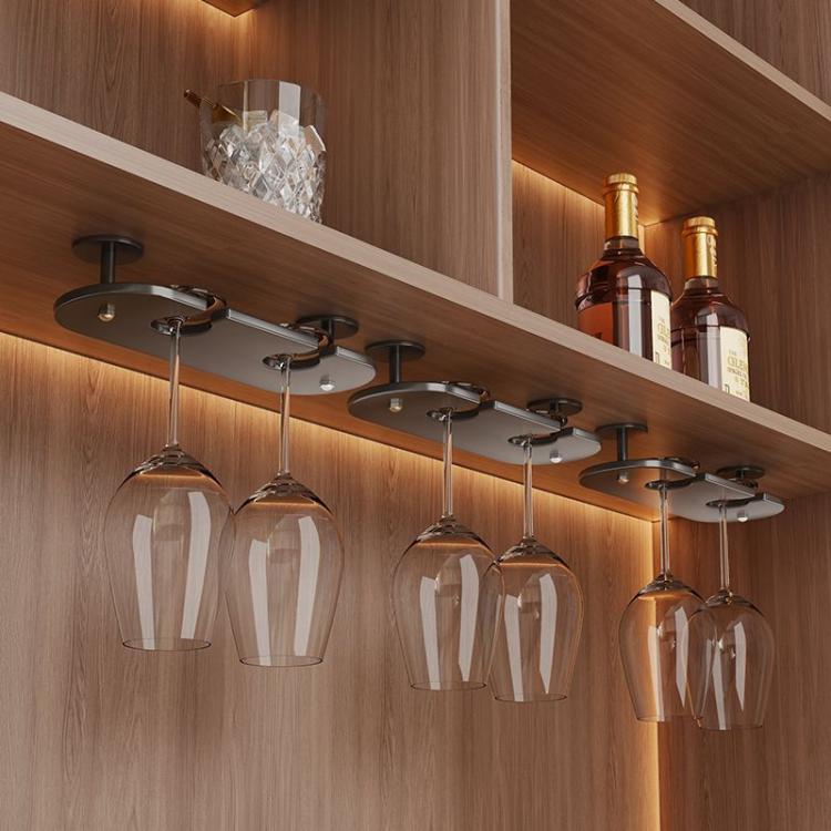 3pcs /Pack 2-cup Under Cabinet Wine Glass Holder Hanging Rack for Stemware & Champagne Glasses
