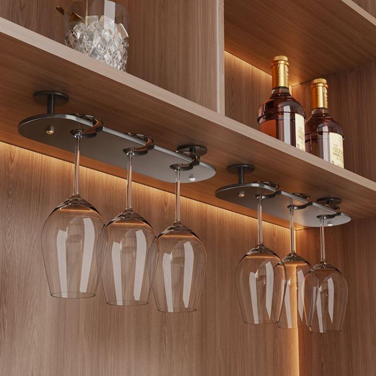 2pcs 3-cup Under Cabinet Wine Glass Holder Hanging Rack for Stemware & Champagne Glasses