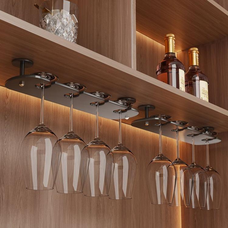 2pcs 4-cup Under Cabinet Wine Glass Holder Hanging Rack for Stemware & Champagne Glasses