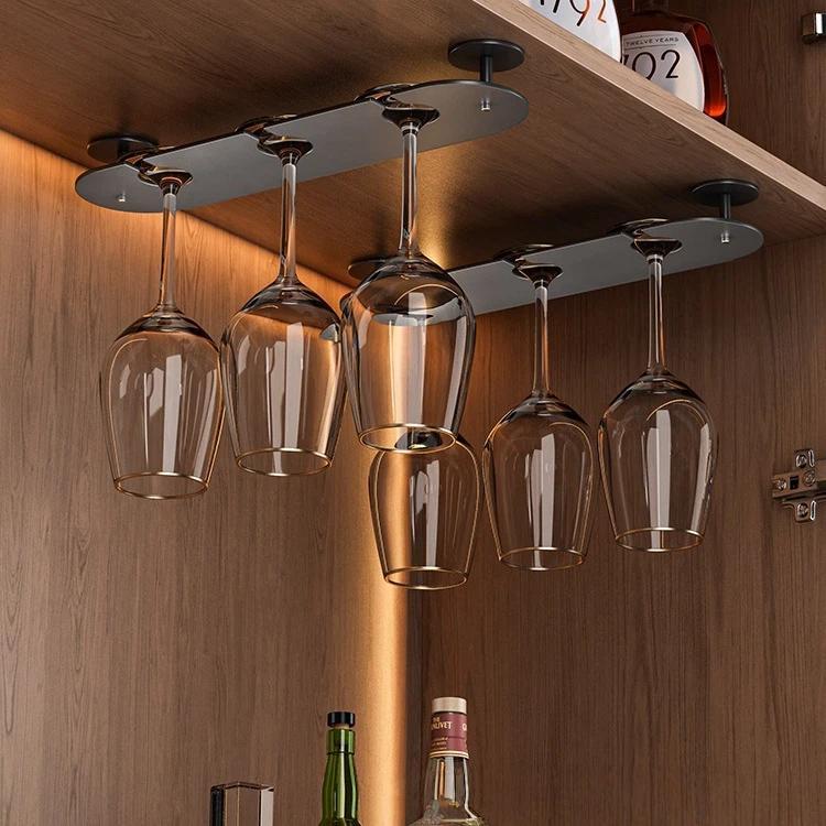 3pcs 3-cup Under Cabinet Wine Glass Holder Hanging Rack for Stemware & Champagne Glasses
