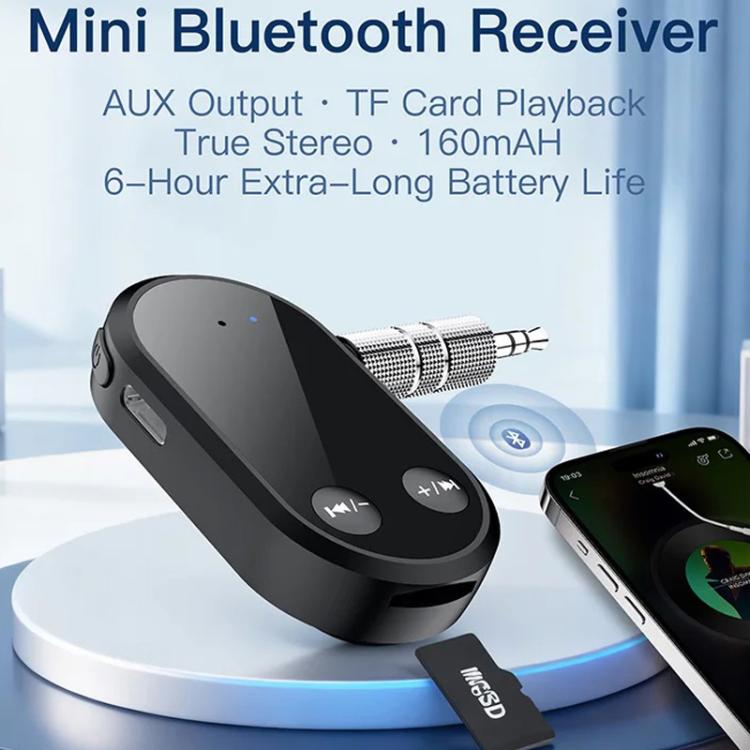 Stereo Bluetooth 5.3 Receiver Hands-Free Wireless Adapter 3.5mm Audio AUX Adapter - Black