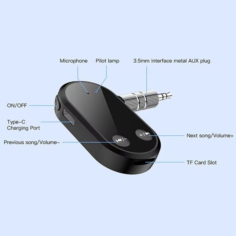 Stereo Bluetooth 5.3 Receiver Hands-Free Wireless Adapter 3.5mm Audio AUX Adapter - Black