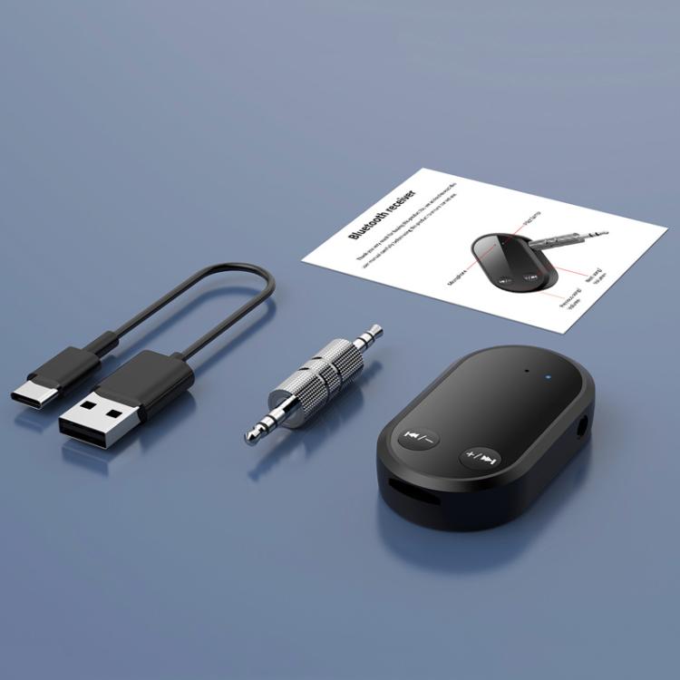 Stereo Bluetooth 5.3 Receiver Hands-Free Wireless Adapter 3.5mm Audio AUX Adapter - Black
