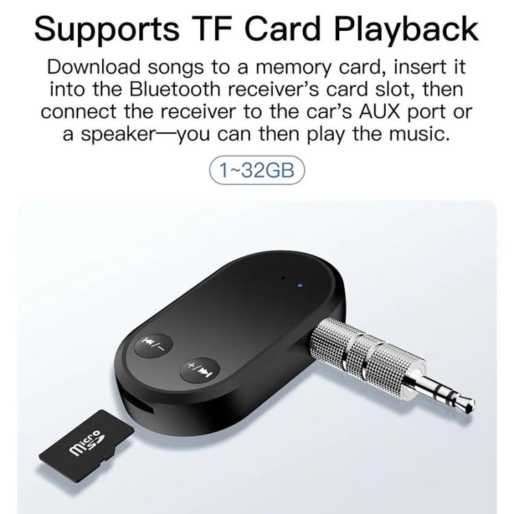 Stereo Bluetooth 5.3 Receiver Hands-Free Wireless Adapter 3.5mm Audio AUX Adapter - Black