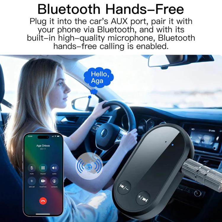 Stereo Bluetooth 5.3 Receiver Hands-Free Wireless Adapter 3.5mm Audio AUX Adapter - Black