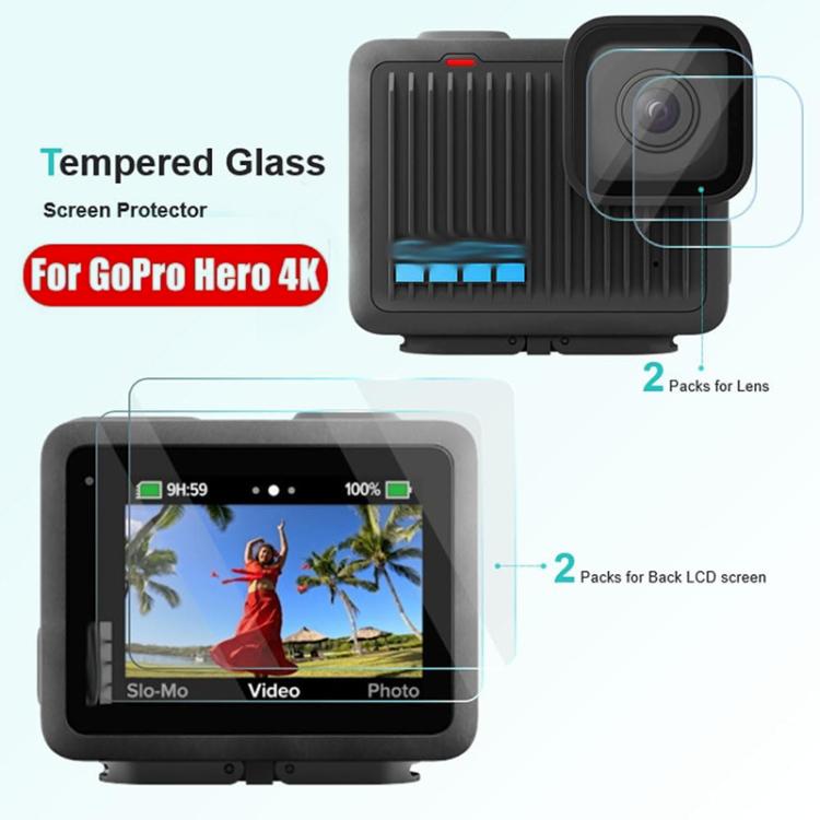 For GoPro HERO 4K 2024 Tempered Glass Screen Protector Anti-Scratch Lens Cover 2 Sets