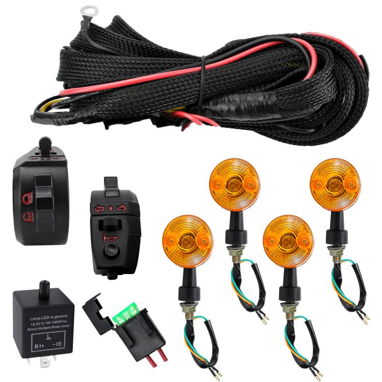 Motorcycle/ATV Turn Signal Kit With Wiring Harness Relay Indicator Lights And Horn Set
