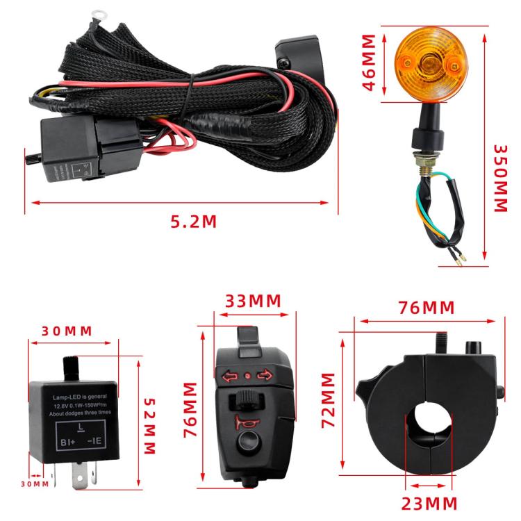 Motorcycle/ATV Turn Signal Kit With Wiring Harness Relay Indicator Lights And Horn Set