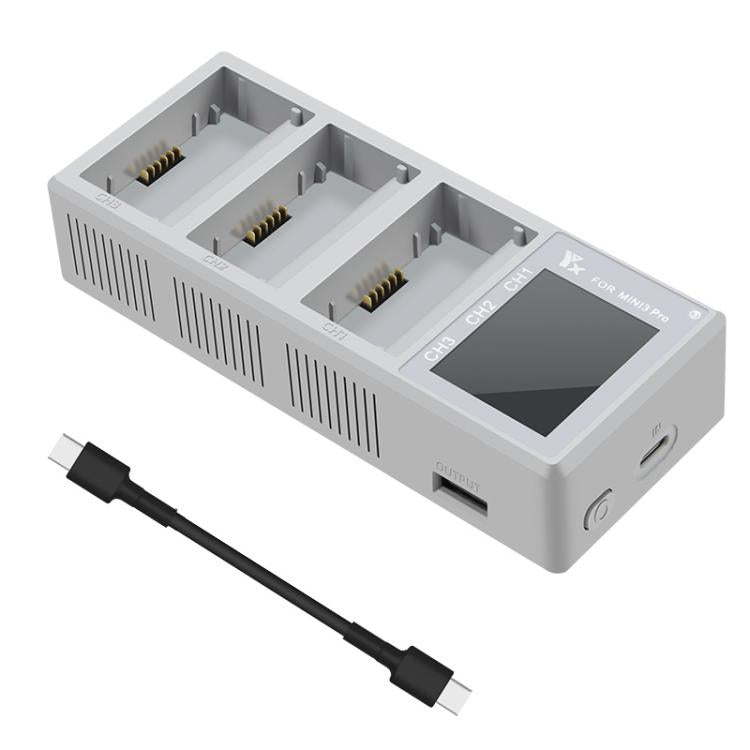 YX 100W 3-Bay LCD Charging Hub for DJI Mini 5 Pro/4/3 With Color Screen Fast Charger Station - Gray