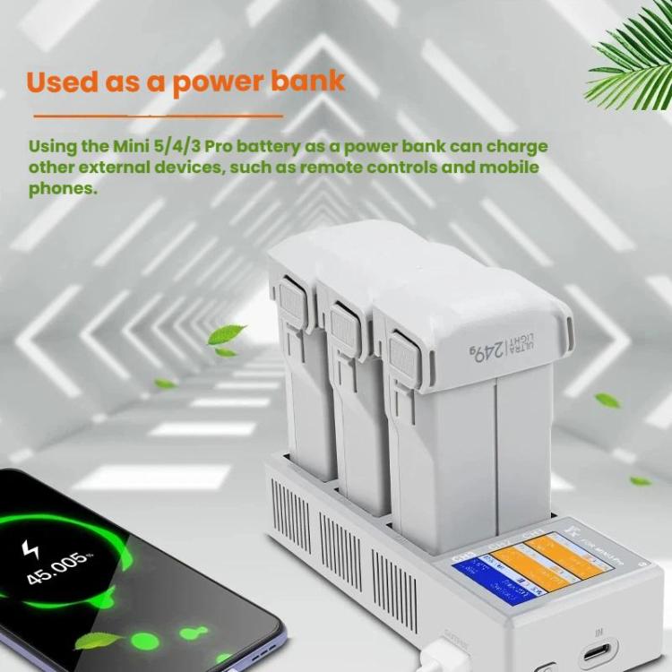 YX 100W 3-Bay LCD Charging Hub for DJI Mini 5 Pro/4/3 With Color Screen Fast Charger Station - Gray