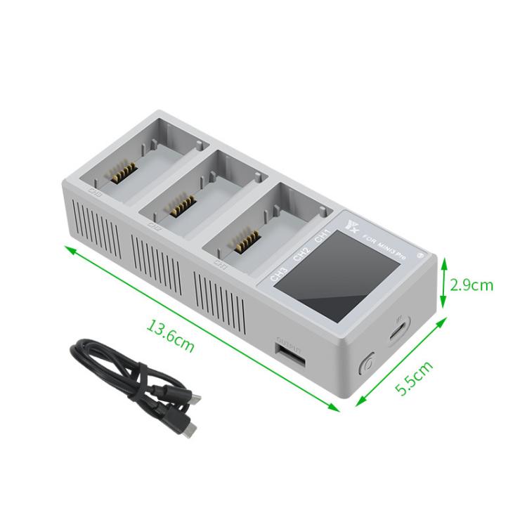YX 100W 3-Bay LCD Charging Hub for DJI Mini 5 Pro/4/3 With Color Screen Fast Charger Station - Gray