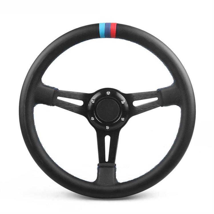 14 inch 350mm Car Steering Wheel Super Microfiber Leather Tri-Color Patchwork Drift Gaming Wheel - Black