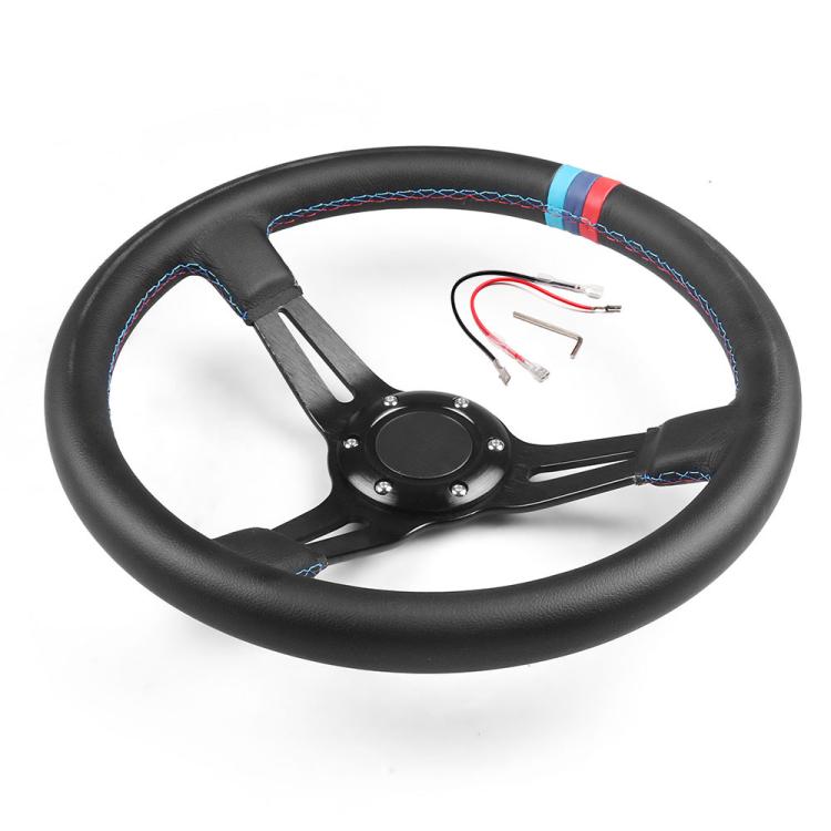 14 inch 350mm Car Steering Wheel Super Microfiber Leather Tri-Color Patchwork Drift Gaming Wheel - Black