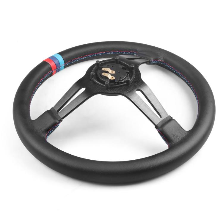14 inch 350mm Car Steering Wheel Super Microfiber Leather Tri-Color Patchwork Drift Gaming Wheel - Black