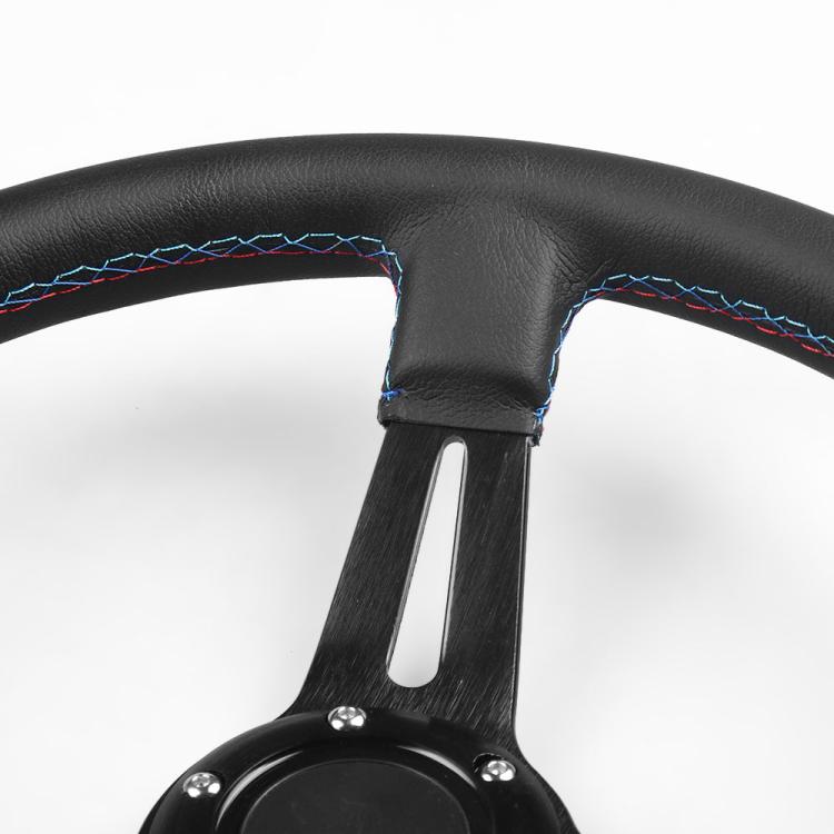 14 inch 350mm Car Steering Wheel Super Microfiber Leather Tri-Color Patchwork Drift Gaming Wheel - Black