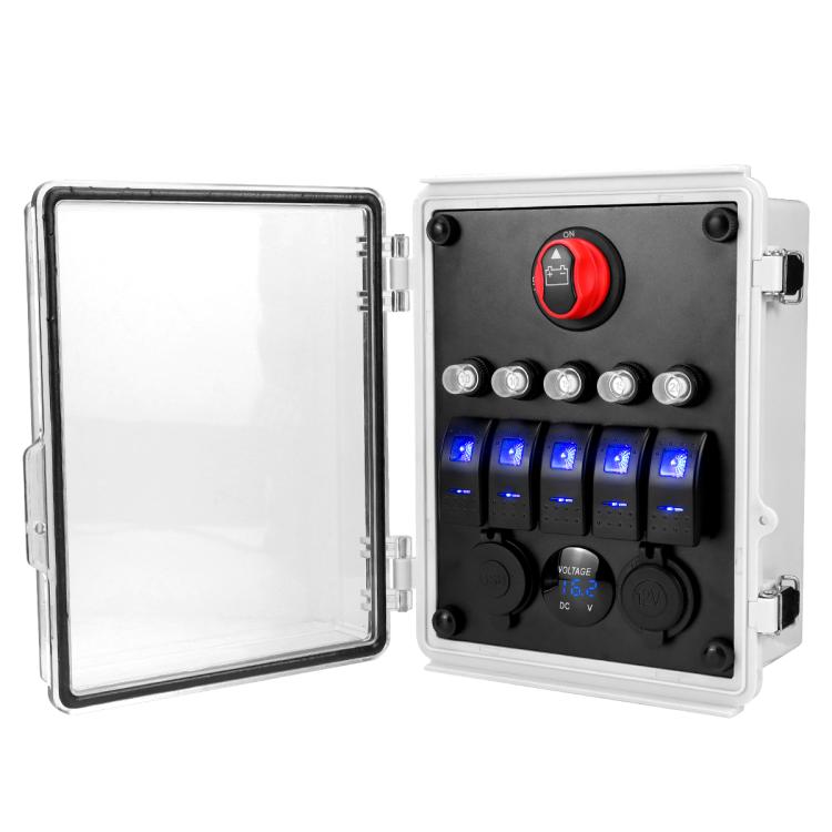 5+3 Position Rocker Switch Power Panel With Waterproof Electrical Box
