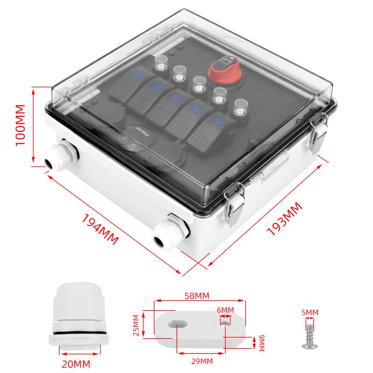 5+3 Position Rocker Switch Power Panel With Waterproof Electrical Box
