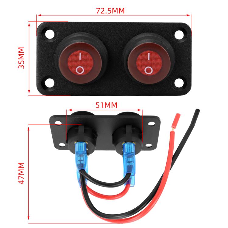 Round Waterproof Marine Panel Switch With LED Light, Specification: 2 Button Red