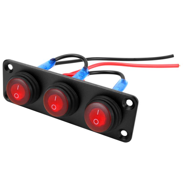 Round Waterproof Marine Panel Switch With LED Light, Specification: 3 Button Red