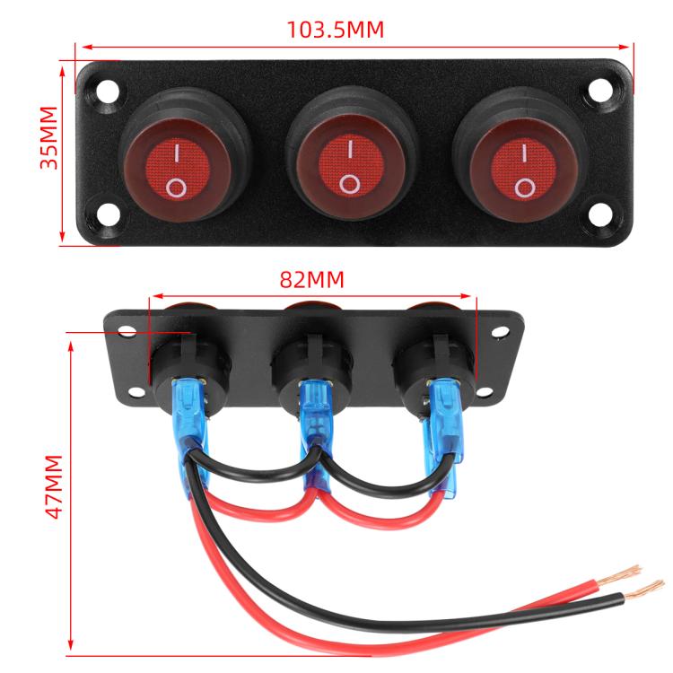 Round Waterproof Marine Panel Switch With LED Light, Specification: 3 Button Red