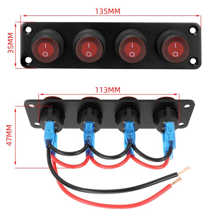 Round Waterproof Marine Panel Switch With LED Light, Specification: 4 Button Red