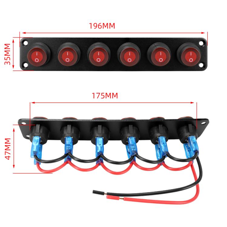 Round Waterproof Marine Panel Switch With LED Light, Specification: 6 Button Red