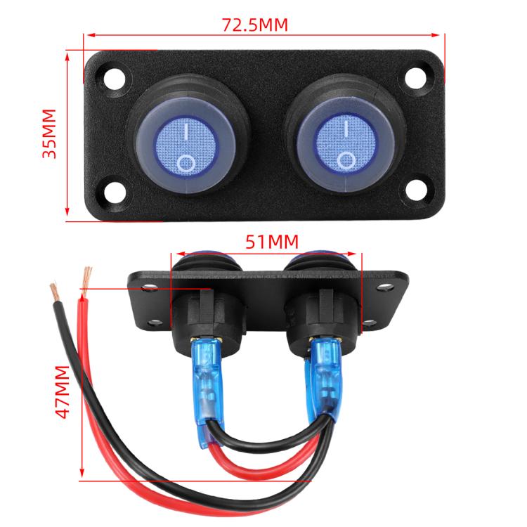 Round Waterproof Marine Panel Switch With LED Light, Specification: 2 Button Blue