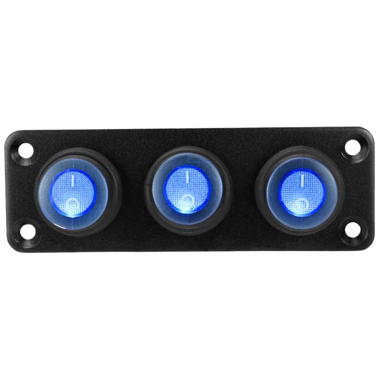 Round Waterproof Marine Panel Switch With LED Light, Specification: 3 Button Blue