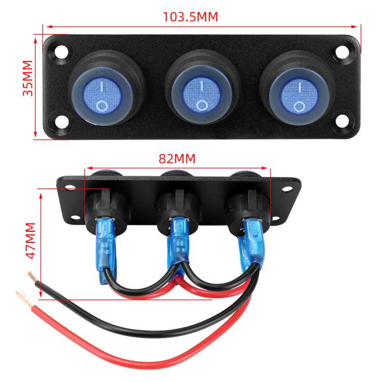 Round Waterproof Marine Panel Switch With LED Light, Specification: 3 Button Blue