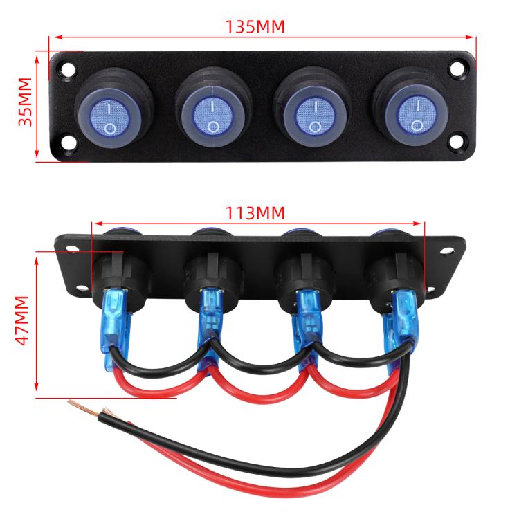 Round Waterproof Marine Panel Switch With LED Light, Specification: 4 Button Blue