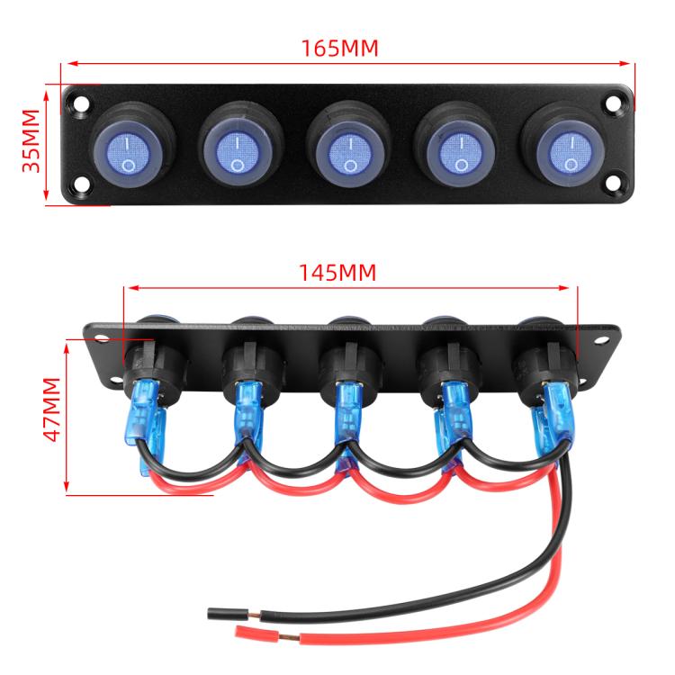 Round Waterproof Marine Panel Switch With LED Light, Specification: 5 Button Blue