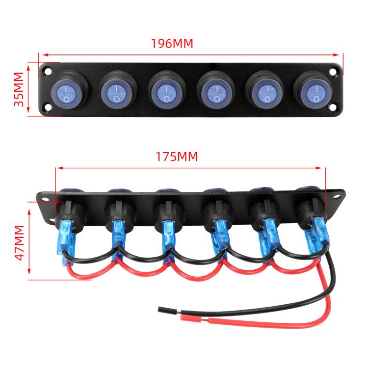 Round Waterproof Marine Panel Switch With LED Light, Specification: 6 Button Blue