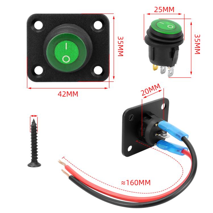 Round Waterproof Marine Panel Switch With LED Light, Specification: 1 Button Green