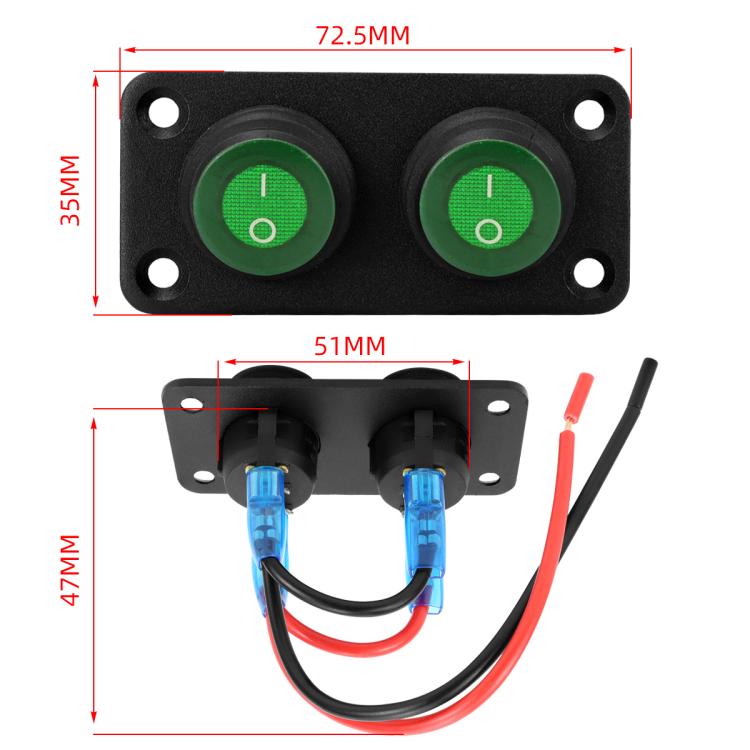 Round Waterproof Marine Panel Switch With LED Light, Specification: 2 Button Green