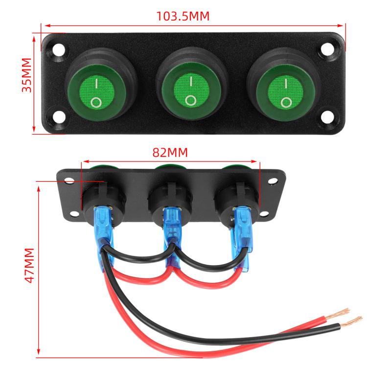 Round Waterproof Marine Panel Switch With LED Light, Specification: 3 Button Green